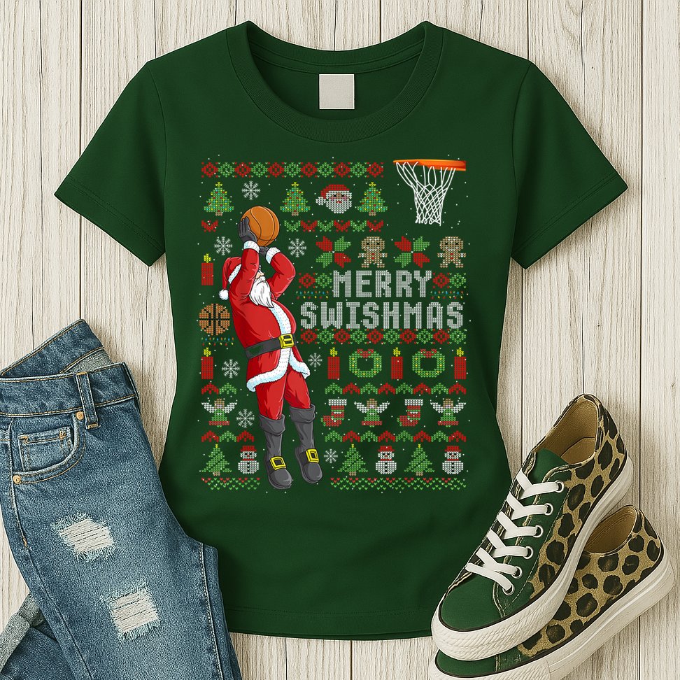 Cool Santa Basketball Merry Swishmas Womens T-Shirt