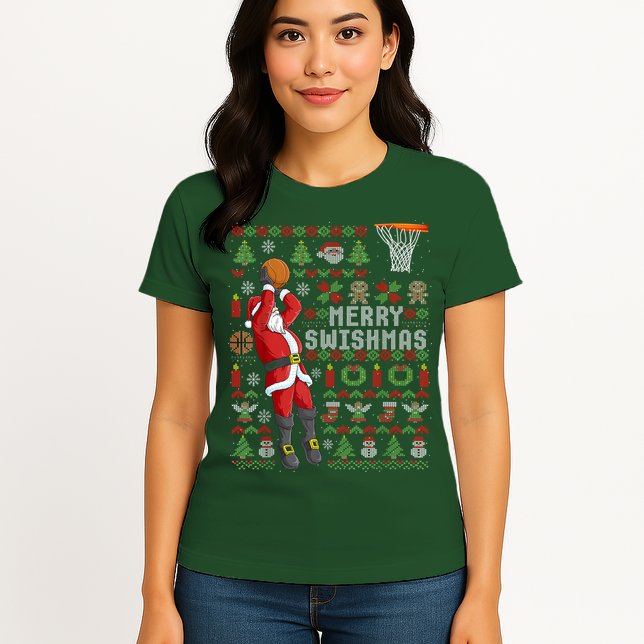 Cool Santa Basketball Merry Swishmas Womens T-Shirt