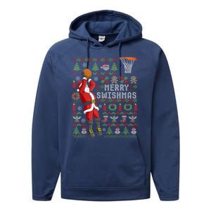 Cool Santa Basketball Merry Swishmas Performance Fleece Hoodie