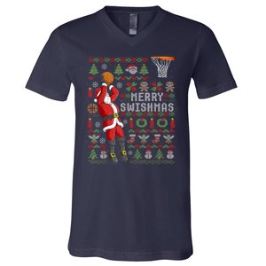 Cool Santa Basketball Merry Swishmas V-Neck T-Shirt