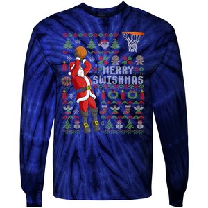 Cool Santa Basketball Merry Swishmas Tie-Dye Long Sleeve Shirt