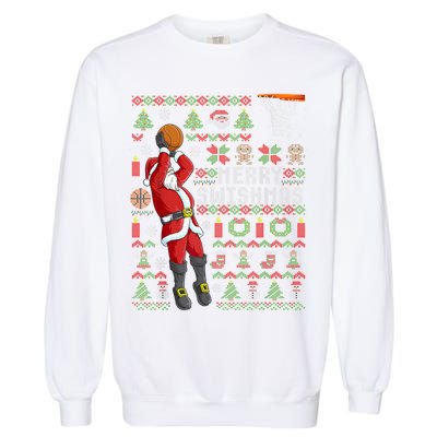 Cool Santa Basketball Merry Swishmas Garment-Dyed Sweatshirt