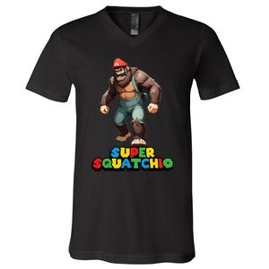 Cute Sasquatch Bigfoot Gamer Gaming V-Neck T-Shirt