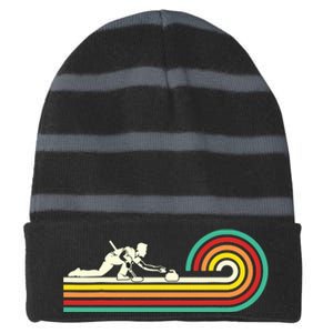 Curler Sliding Curling Stone Retro Curling Striped Beanie with Solid Band