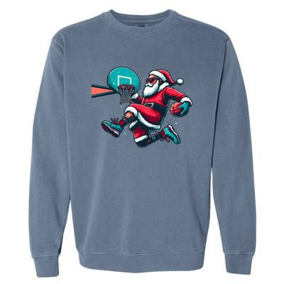 Christmas Santa Claus Dunking A Basketball Xmas Funny Gift Garment-Dyed Sweatshirt