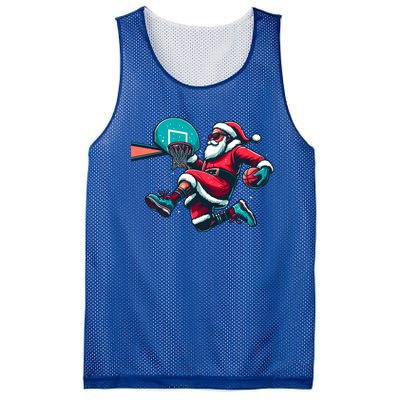 Christmas Santa Claus Dunking A Basketball Xmas Funny Gift Mesh Reversible Basketball Jersey Tank