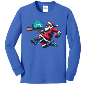 Christmas Santa Claus Dunking A Basketball Xmas Funny Gift Kids Long Sleeve Shirt