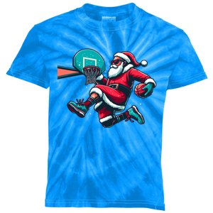 Christmas Santa Claus Dunking A Basketball Xmas Funny Gift Kids Tie-Dye T-Shirt