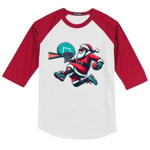 Christmas Santa Claus Dunking A Basketball Xmas Funny Gift Kids Colorblock Raglan Jersey