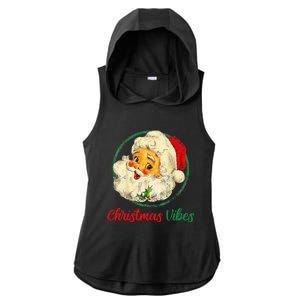 Christmas Santa Claus Face Funny Old Fashioned Ladies PosiCharge Tri-Blend Wicking Draft Hoodie Tank