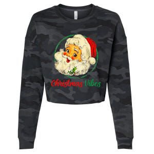 Christmas Santa Claus Face Funny Old Fashioned Cropped Pullover Crew