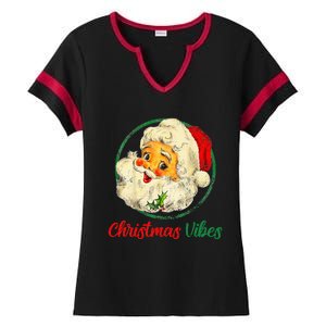 Christmas Santa Claus Face Funny Old Fashioned Ladies Halftime Notch Neck Tee