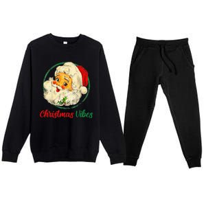 Christmas Santa Claus Face Funny Old Fashioned Premium Crewneck Sweatsuit Set