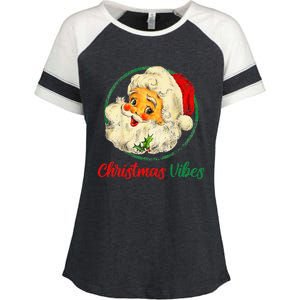 Christmas Santa Claus Face Funny Old Fashioned Enza Ladies Jersey Colorblock Tee