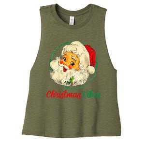 Christmas Santa Claus Face Funny Old Fashioned Women's Racerback Cropped Tank