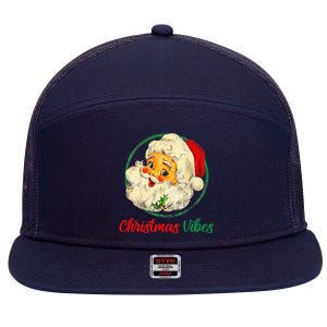 Christmas Santa Claus Face Funny Old Fashioned 7 Panel Mesh Trucker Snapback Hat