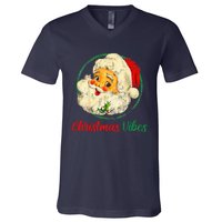 Christmas Santa Claus Face Funny Old Fashioned V-Neck T-Shirt