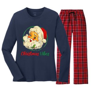 Christmas Santa Claus Face Funny Old Fashioned Women's Long Sleeve Flannel Pajama Set 