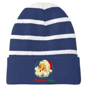 Christmas Santa Claus Face Funny Old Fashioned Striped Beanie with Solid Band