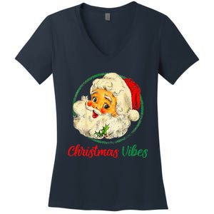 Christmas Santa Claus Face Funny Old Fashioned Women's V-Neck T-Shirt