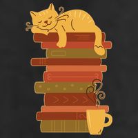 Cute Sleepy Cat On Book Stack And Coffee Tea 7 Panel Mesh Trucker Snapback Hat