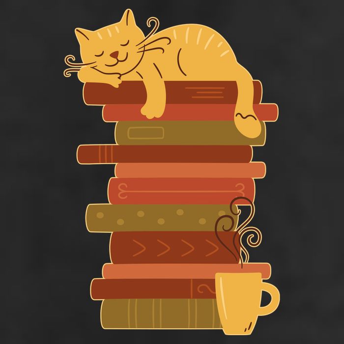 Cute Sleepy Cat On Book Stack And Coffee Tea 7 Panel Mesh Trucker Snapback Hat