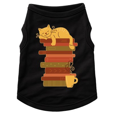 Cute Sleepy Cat On Book Stack And Coffee Tea Doggie Tank