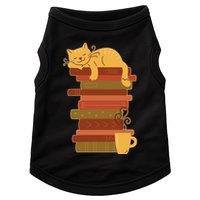 Cute Sleepy Cat On Book Stack And Coffee Tea Doggie Tank