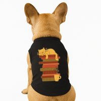 Cute Sleepy Cat On Book Stack And Coffee Tea Doggie Tank