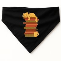 Cute Sleepy Cat On Book Stack And Coffee Tea USA-Made Doggie Bandana
