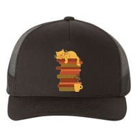 Cute Sleepy Cat On Book Stack And Coffee Tea Yupoong Adult 5-Panel Trucker Hat