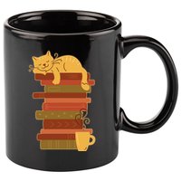 Cute Sleepy Cat On Book Stack And Coffee Tea 11oz C Handle Ceramic Mug