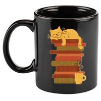 Cute Sleepy Cat On Book Stack And Coffee Tea 11oz C Handle Ceramic Mug