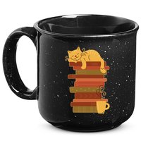 Cute Sleepy Cat On Book Stack And Coffee Tea 15oz Campfire Ceramic Mug