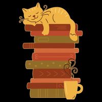 Cute Sleepy Cat On Book Stack And Coffee Tea 16 in Basic Backpack