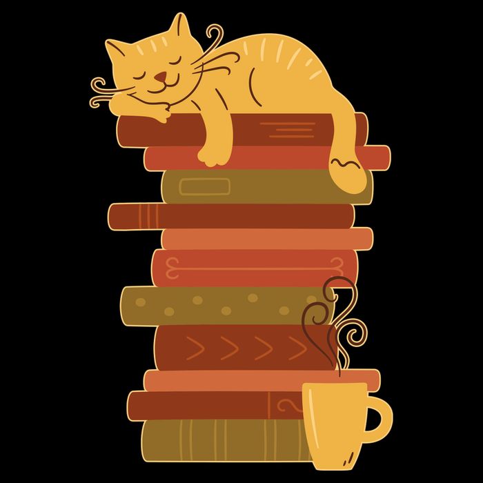 Cute Sleepy Cat On Book Stack And Coffee Tea 16 in Basic Backpack
