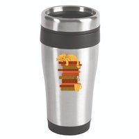 Cute Sleepy Cat On Book Stack And Coffee Tea 16oz Travel Tumbler
