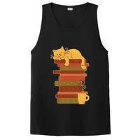 Cute Sleepy Cat On Book Stack And Coffee Tea PosiCharge Competitor Tank