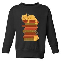 Cute Sleepy Cat On Book Stack And Coffee Tea Toddler Sweatshirt