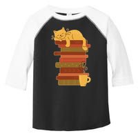 Cute Sleepy Cat On Book Stack And Coffee Tea Toddler Fine Jersey T-Shirt