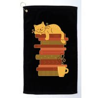 Cute Sleepy Cat On Book Stack And Coffee Tea Golf Towel