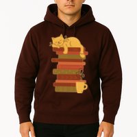 Cute Sleepy Cat On Book Stack And Coffee Tea Hoodie