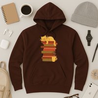Cute Sleepy Cat On Book Stack And Coffee Tea Hoodie