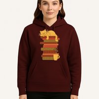 Cute Sleepy Cat On Book Stack And Coffee Tea Hoodie