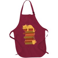 Cute Sleepy Cat On Book Stack And Coffee Tea Apron