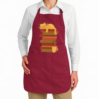 Cute Sleepy Cat On Book Stack And Coffee Tea Apron