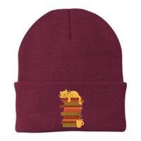 Cute Sleepy Cat On Book Stack And Coffee Tea Beanie