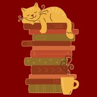 Cute Sleepy Cat On Book Stack And Coffee Tea Youth Performance Sprint T-Shirt