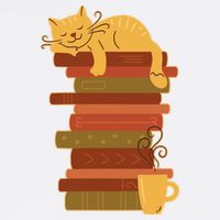 Cute Sleepy Cat On Book Stack And Coffee Tea Garment-Dyed Sweatshirt