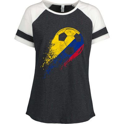 Colombia Soccer Colombian Flag Pride Soccer Player Enza Ladies Jersey Colorblock Tee